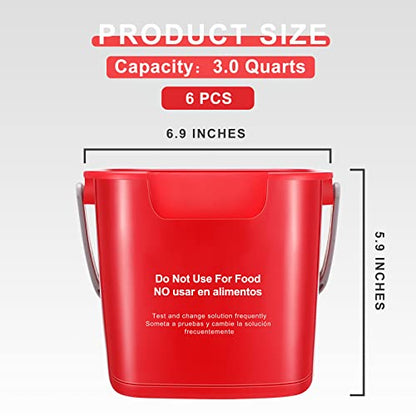 Roshtia 6 Pcs 3 Quart Cleaning Bucket Small Sanitizing Square Bucket Detergent Pail for Home Commercial Restaurant Kitchen Office School (Red) - color: Red