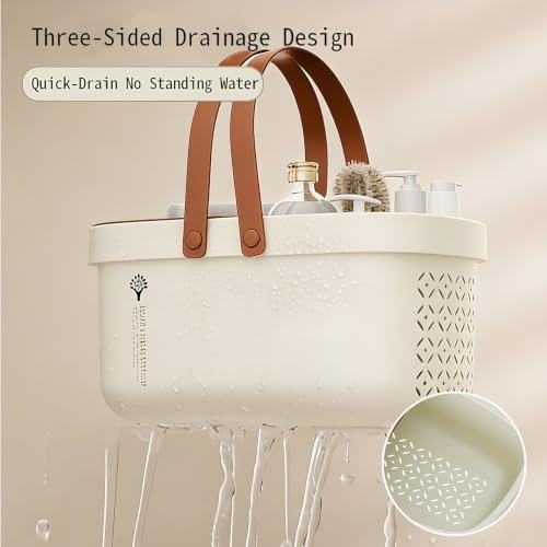 Pulseplay Plastic Shower Caddy Basket with Handle Portable Bath Tote Basket Bin for Bathroom Kitchen College Dorm Gym(Cream) - color: Cream