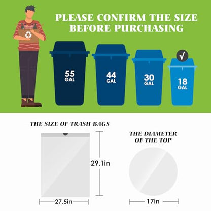 18 Gallon 120 Counts Strong Drawstring Trash Bags Garbage Bags by Teivio, Bathroom Trash Can Bin Liners, Plastic Bags for home office kitchen, White - style: 120-18Gallon-White