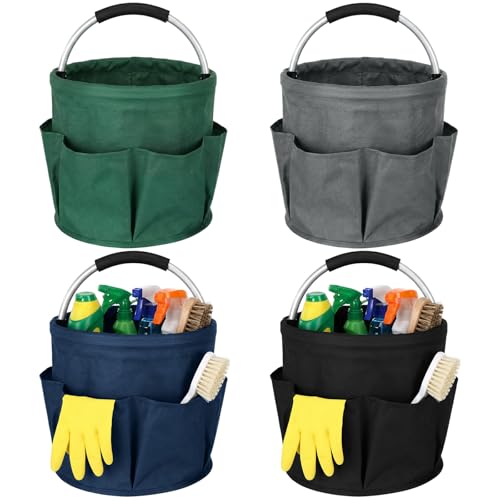 LemonRoad 4 Pack Cleaning Caddy with Handle 17L Foldable Cleaning Supplies Organizer Oxford Cloth Storage Basket with 6 Pockets Portable Multi Bucket Bag for Home Garden(Black,Gray,Navy Blue,Green) - color: Black,gray,navy Blue,green