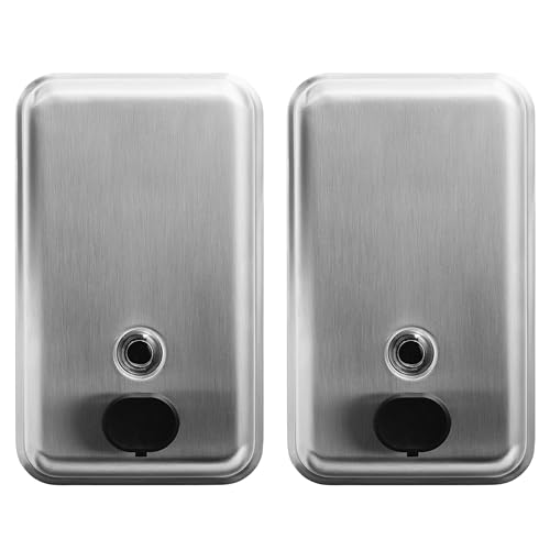 Commercial Soap Dispenser Wall Mount - 37oz (2-Pack), Heavy Duty, Stainless Steel Manual Soap Dispenser for Bathrooms with Corrosion Proof Lining and Anti-Leak, Patent-Pending Pump Design - size: 2-Pack