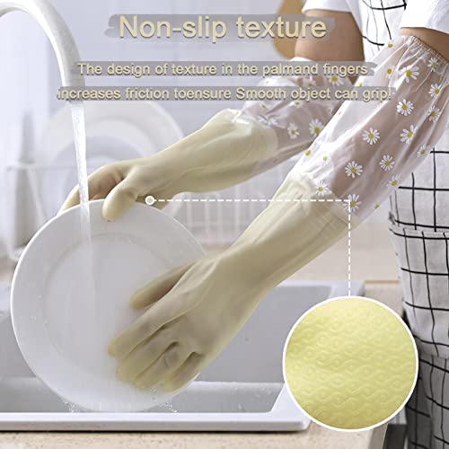 KAQ Dishwashing Cleaning Gloves 3 Pairs-Reusable Rubber Gloves Non-Slip Laundry Kitchen Gardening Household Gloves(Long Cuff) - size: Small (Pack of 3)