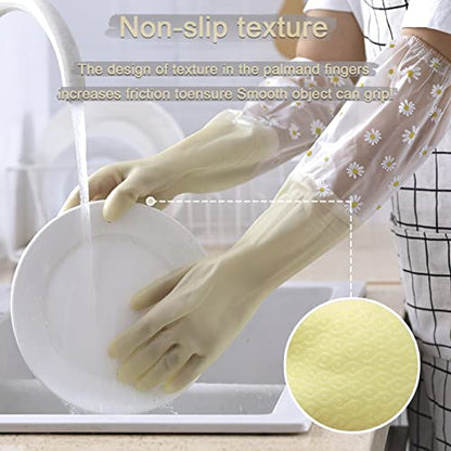 KAQ Dishwashing Cleaning Gloves 3 Pairs-Reusable Rubber Gloves Non-Slip Laundry Kitchen Gardening Household Gloves(Long Cuff) - size: Medium