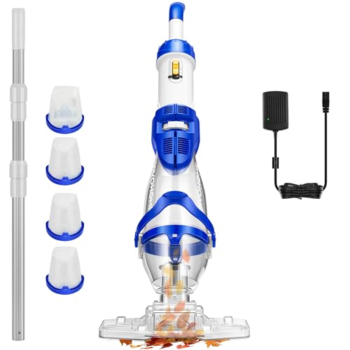 VIVOHOME 19.5GPM Handheld Pool Vacuum 75min Runtime 2.6L Filter | Powerful 40W Motor Suction Cordless Cleaner, Adjustable 8.2FT Pole for Above Ground & In-Ground Pools - color: Blue, size: 19.5 GPM