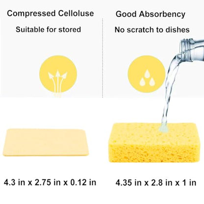METUUTER 12-Count Cleaning Scrub Sponge- Compressed Cellulose Sponges Non-Scratch Natural Sponge for Kitchen Bathroom Cars, Funny Cut-Outs DIY - color: Yellow