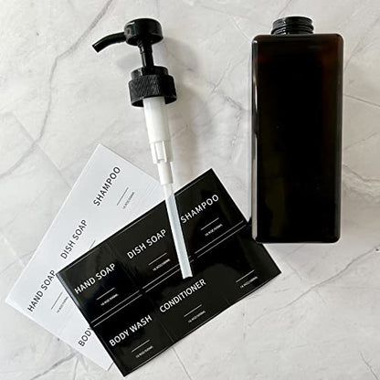 Soap Dispenser with Waterproof Labels, Thickened Plastic Hand Soap Dispenser for Bathroom, Kitchen Dish Washing Liquid Bottles, Shampoo and Conditioner Bottles with Funnel (16oz 4Pack Black Clear) - color: 2 Black + 2 Clear