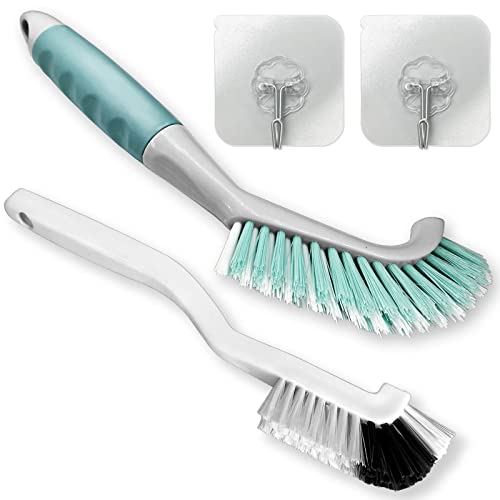 2Pcs Cleaning Brushes, Multi-Purpose Right Angle Brush Scrubbing Kitchen Coffeeroom Tearoom Deep Cleaning Edge Corner Crevices Grout Scrub Bottle Cup Jar Cans for Household Use. - color: Kitchen+coffeeroom Brush Set