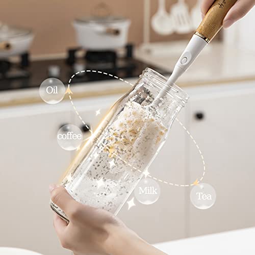 4-in-1 Kitchen Dish Brush Set,Bamboo Handle Crevice Brush with Storage Holder,Interchangeable Brush Heads,and Cleaning Tools for Bottles,Dishes,and Corners