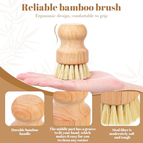 COMNICO Bamboo Dish Brush Set, 9 Pack Kitchen Natural Wooden Cleaning Scrubbers Set Washing Dish Brush Scrubber with Natural Sisal Bristles for Household Cleaning Vegetables