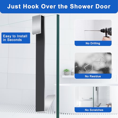 Shower Door Hooks 10 in, Shower Hooks for Towels, Heavy Duty Drilling-Free Extended Towel Hooks for Bathroom Frameless Glass Door, Over The Door Towel Hooks 3 Packs Silver - size: 10 IN-Silver