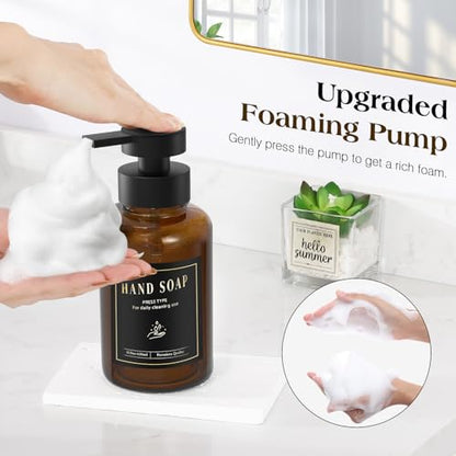 Luxspire Foaming Soap Dispenser, Glass Foam Pump Soap Dispenser, Non-Slip Hand Soap Bottle with 5 Waterproof Labels, 15 Oz Refillable Liquid Soap Bottle for Bathroom & Kitchen, Amber, 2 Pack - color: Amber
