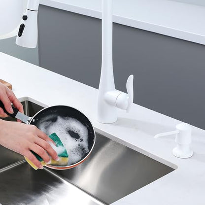 White Sink Soap Dispenser for Kitchen Sink (White), Built-in and Refill-from-Top Design with Liquid Hand & Dish Soap Bottle - color: White, size: with Bottle