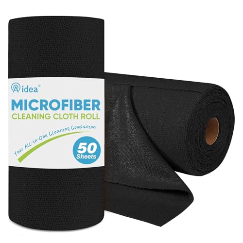 AIDEA Microfiber Cleaning Cloth Roll, 50PK, Black Microfiber Towels for Cars, Reusable Paper Towels Tear Away Cloth, Shop Rags, Lint Free Cleaning Rags for House, Kitchen, Window, 11.5"×11.5" - color: Black