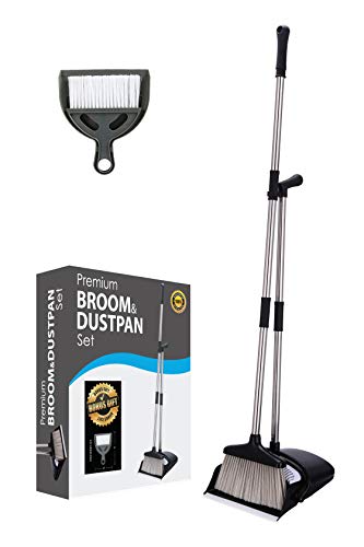 Broom and Dustpan Set, Long Handle for Home, Kitchen Room Office Lobby Floor, Indoor, Upright Stand up, Mini Broom dust pan Combo Included for Home or Auto use