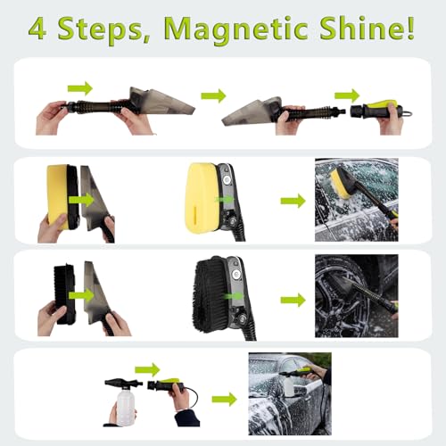 Magnetic Attachment Cleaning Kit for Portable Pressure Washers Includes Foam Sponge Head, Stiff Bristle Brush, Soap Dispenser and Quick-Connect Adapter for Car, Outdoor & Home Use - style: Magnetic Cleaning Kit