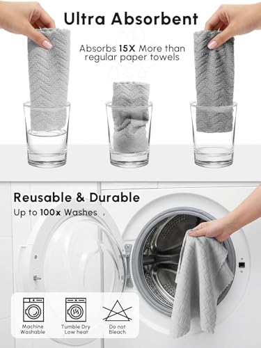 Microfiber Cleaning Cloths Roll, 75 Pack Tear Away Microfiber Towels Roll, 12" x 13" Lint Free Rags, Reusable Cleaning Cloths, Washable, Scratch Free,Ultra Absorbent Dish Rags(Grey Ripple) - color: Grey Ripple, size: 75 pack