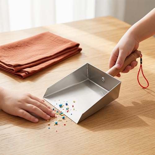 VOSAREA Mini Dustpan Stainless Steel Small Dustpan Portable Short Handle Compact Dust Pan for Workshop Table Desk Key Board