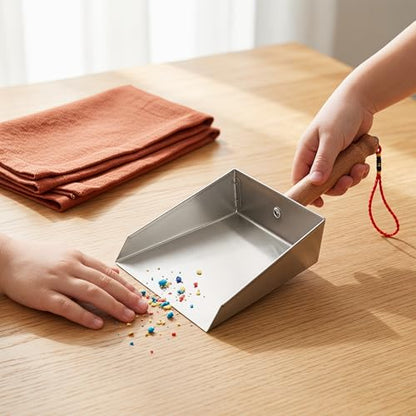 VOSAREA Mini Dustpan Stainless Steel Small Dustpan Portable Short Handle Compact Dust Pan for Workshop Table Desk Key Board