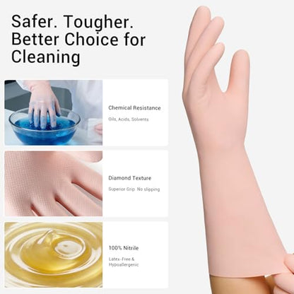 ThxToms 2 Pair Nitrile Dishwashing Cleaning Gloves,with Cotton Flocked Liner,Skin-Friendly & Anti-Slip Design,Y&P - size: Medium