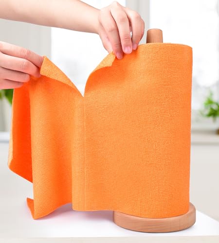 KitchLife Microfiber Cleaning Cloth Roll - Tear-Away Reusable Microfiber Paper Towels, Lint-Free, Washable, 20 Sheets for Kitchen, Car, Dishes, and Sensitive Surfaces (Orange) - color: Orange