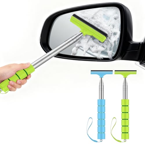 2 PCS Side Mirror Squeegee Car Mirror Squeegee, Retractable Car Rearview Mirror Wiper for Universal Automotive Accessories - color: 2-pack (1 Blue + 1 Green)