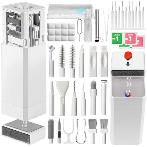 2026 Upgrade Phone Cleaning Kit 57PCS, iPhone Cleaning Kit, Airbud Cleaning Kit for AirPods, Keyboard Cleaning Kit, Charging Port Cleaner for Apple Lightning/Android USB-C (White, with 10 Mini Brush) - color: White (57PCS)