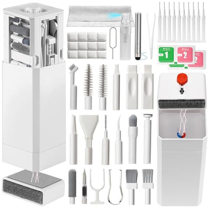 2026 Upgrade Phone Cleaning Kit 57PCS, iPhone Cleaning Kit, Airbud Cleaning Kit for AirPods, Keyboard Cleaning Kit, Charging Port Cleaner for Apple Lightning/Android USB-C (White, with 10 Mini Brush) - color: White (57PCS)