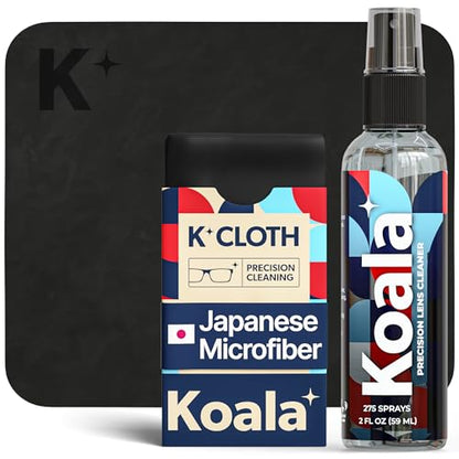 Koala Eyeglass Lens Cleaner Spray Kit | (1x) Glasses Cleaner Bottle + (1x) Microfiber Cloth | Alcohol Free Eyeglasses, Screen, and Camera Cleaning Kit | Made in USA (2 Piece Set) - size: 2 Piece Set
