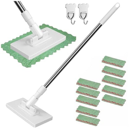 Mini Mop, No-Wash & Reusable, 40 in Locking Handle, Dry and Wet Use, Zero Touch MiniMop with 10 Reusable Cloths, Clever Snap-Grip Mini Mop for Gaps & Multi-Surface (1 Set)