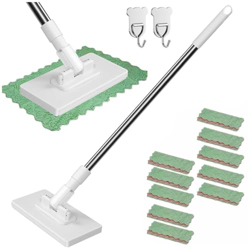 Mini Mop, No-Wash & Reusable, 40 in Locking Handle, Dry and Wet Use, Zero Touch MiniMop with 10 Reusable Cloths, Clever Snap-Grip Mini Mop for Gaps & Multi-Surface (1 Set)