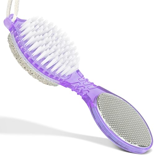 DecorRack (4 in 1) Pedicure Paddle Kit Tool with Pumice Stone for Feet, Foot Hand Toe Nail Cleaning Brush, Metal File and Emery Board, Manicure Foot Rasp Callus Remover Pedi Set (Purple, 1 Pack) - color: Purple