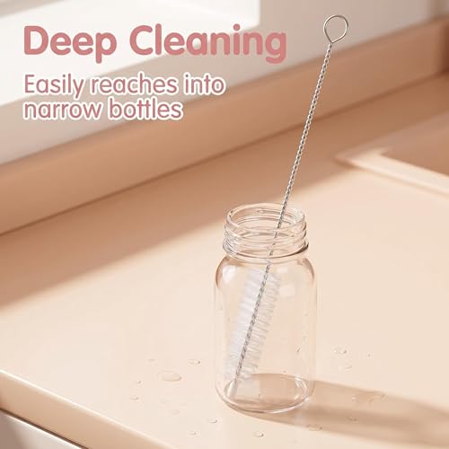 4 Pack Long Handle Pipe Cleaning Brush Set, Soft Bristle Deep Clean Detail Brush for Straws, Narrow Bottles, Small Tubes, Crevices