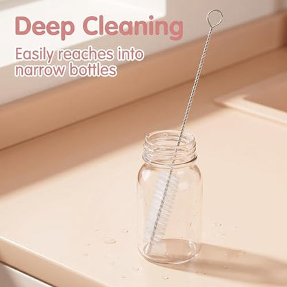 4 Pack Long Handle Pipe Cleaning Brush Set, Soft Bristle Deep Clean Detail Brush for Straws, Narrow Bottles, Small Tubes, Crevices