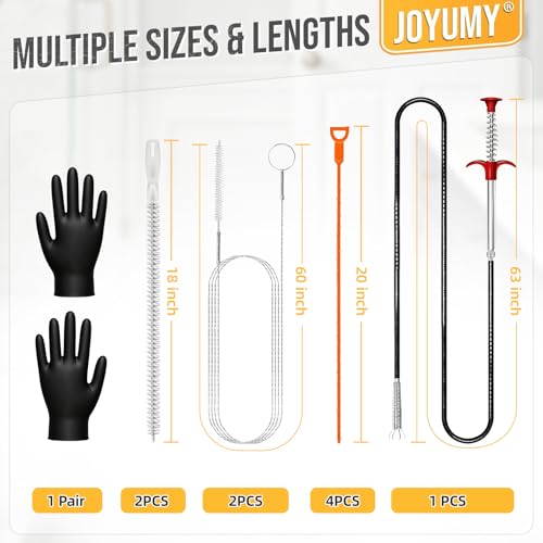 10PCS Drain Snake Kit, 63" Heavy Duty Plumbing Auger, 60" Sink Snake Brush, 20" Clog Remover, 18" Cleaning Brush with Gloves, Pipe Cleaner for Kitchen Sink, Bathtub, Toilet, Sewer Drainage - style: Pack of 10PCS