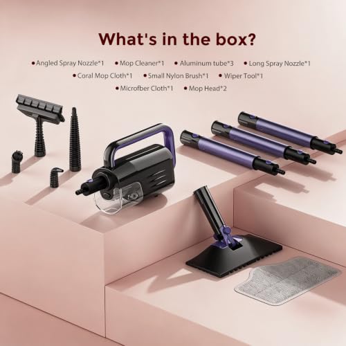 6-in-1 Steam Mop with Detachable Handheld Steamer Professional Steam Mop for Floor Cleaning, Sanitizing Steam Cleaner with Hot Vapor Technology purple