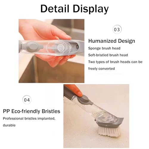 Soap Dispensing Dish Brush with Holder, Kitchen Pot Pan Scrub Brush Set with Replaceable Brush Head, Sink Cleaning Brush with Storage Tray (3-piece Brush Head Set) - color: 3-piece Brush Head Set