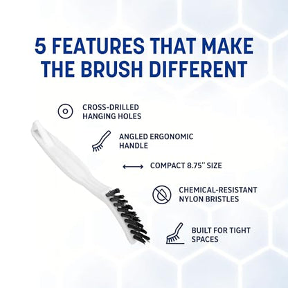 SPARTA Flo-Pac Grout Brush with Nylon Bristles, Scrubber with Handle for Bathroom and Kitchen Tile, 8", White - color: White, size: 8 Inches