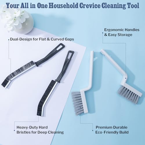 SIMPOR 4Pcs Grout Cleaner Brush Set, V Shape Grout Brush & Crevice Cleaning Brush, Stiff Tile Brush for Bathroom Kitchen Shower Floor Window Grout Cleaning Brush Gap Cleaning