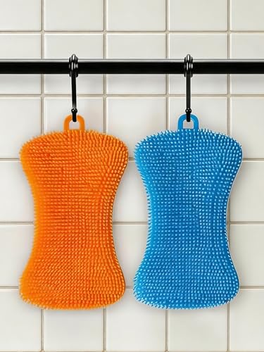 3 Pcs Silicone Dish Scrubber, Multi-Purpose Sponge Dish Brushes, Reusable Sponge Brush for Kitchen Dishes Washing and Cleaning, Dry Fast