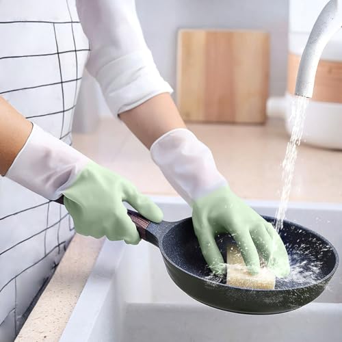 Safety Glove Liners Kitchen Dishwashing Gloves Color Blocking Design Household Cleaning for Washing Dishes and Cleaning - color: Green, size: Large