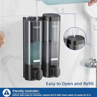 2 in 1 Shower Soap Dispenser, 2×300 ml Chamber Shampoo and Conditioner Dispenser Shampoo Dispenser for Shower Wall Mounted Shower Pump Soap Dispenser for Bathroom Kitchen (2 Chamber+Black) - color: 2 Chamber+black