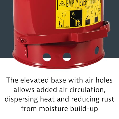 Justrite 14 Gallon Galvanized Steel Oily Waste Can, 20" x 16" Metal Oil Rag Safety Can with Foot Operated Self-Closing Lid for Oil Rag Disposal, Made in The USA, Red, 09500 - color: Red, size: 14 Gallon, style: Foot-Operated Lid