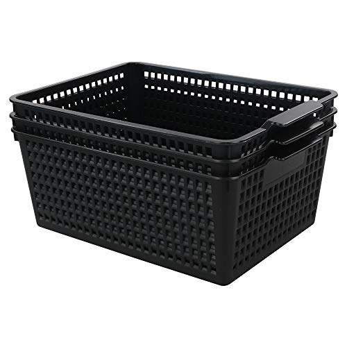 3-pack Plastic Storage Bins Basket For Organizing (Black) - color: Black