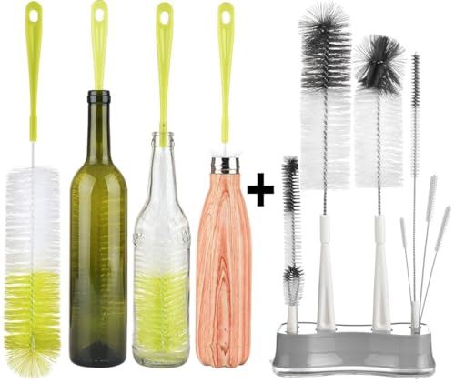 ALINK Long Narrow Neck Bottle Brush + ALINK 8 Pack Bottle Brush Cleaning Set with Stand