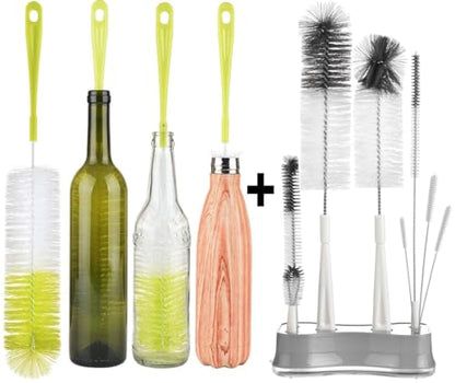 ALINK Long Narrow Neck Bottle Brush + ALINK 8 Pack Bottle Brush Cleaning Set with Stand