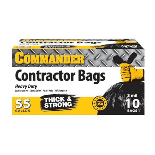 Commander 55 Gallon 3 MIL (eq) Heavy Duty Contractor Bags with Flap Ties - 36" x 56" with flaps - Pack of 10 - For Contractor, Industrial, & Outdoor - size: 1 Count (Pack of 10)