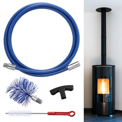 Dreyoo Pellet Stove Cleaning Brush Kit, 10 FT Flexible Steel Rod with 3" Brush Head, T Handle, Multi Purpose Flue Detail Cleaner, Nylon Stove Flue Pipe Kit for Pellet Furnace Exhaust Pipes - size: 10FT with 3" Brush Head
