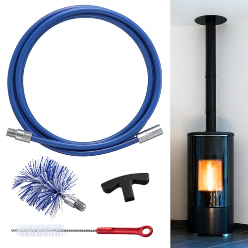 Dreyoo Pellet Stove Cleaning Brush Kit, 10 FT Flexible Steel Rod with 3" Brush Head, T Handle, Multi Purpose Flue Detail Cleaner, Nylon Stove Flue Pipe Kit for Pellet Furnace Exhaust Pipes - size: 10FT with 3" Brush Head