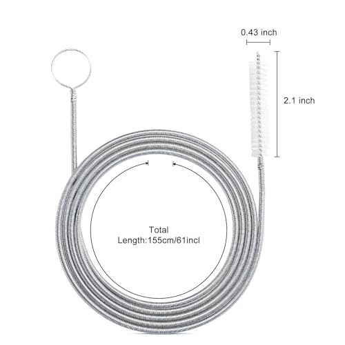 Long Flexible Tube Cleaning Brush Set, 61 Inch Drain Hose Brush for Cleaning RV Pipes, Water Bottles, Straws, Sink Drains - Slim Brush