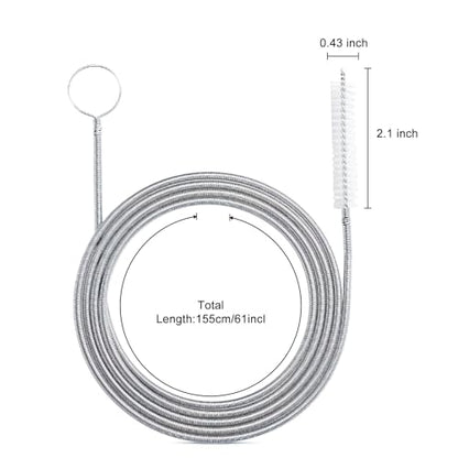Long Flexible Tube Cleaning Brush Set, 61 Inch Drain Hose Brush for Cleaning RV Pipes, Water Bottles, Straws, Sink Drains - Slim Brush
